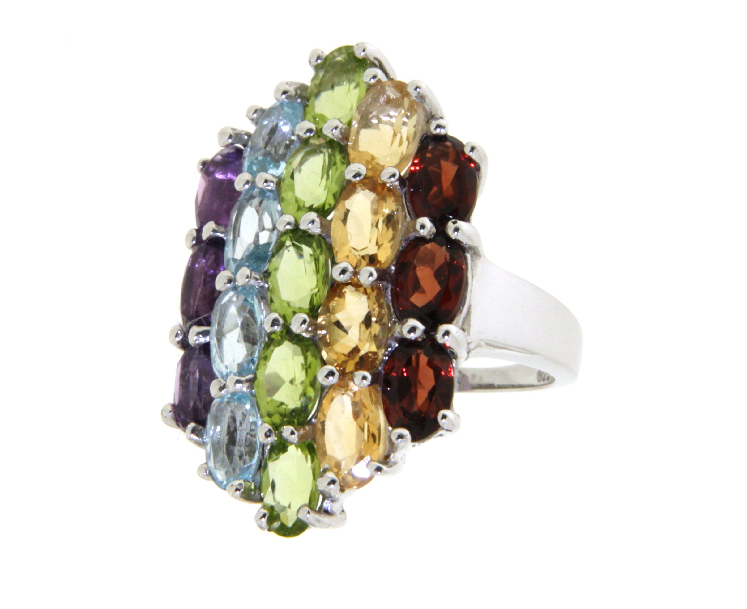 Farbedelsteinring mit Amthyst, Sky Blue Topas, Peridot, Citrin und Granat